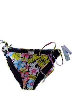 Celebrity Pink Black Tropical Tie-Side Bikini Bottom